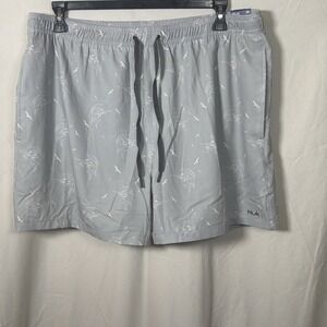 Huk Mens XXL Swim Trunks Gray Marlin Print Fishing Shorts NWT